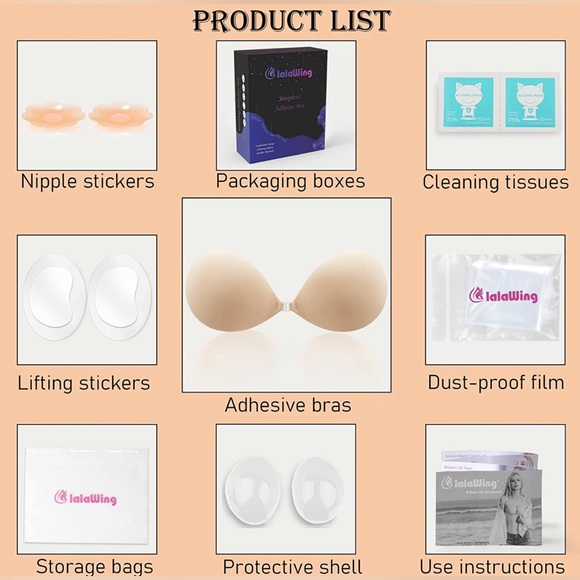 NIB Adhesive Bra, Sticky Strapless Fabric Bra Invisible with Nipple Covers Nude - Picture 5 of 5